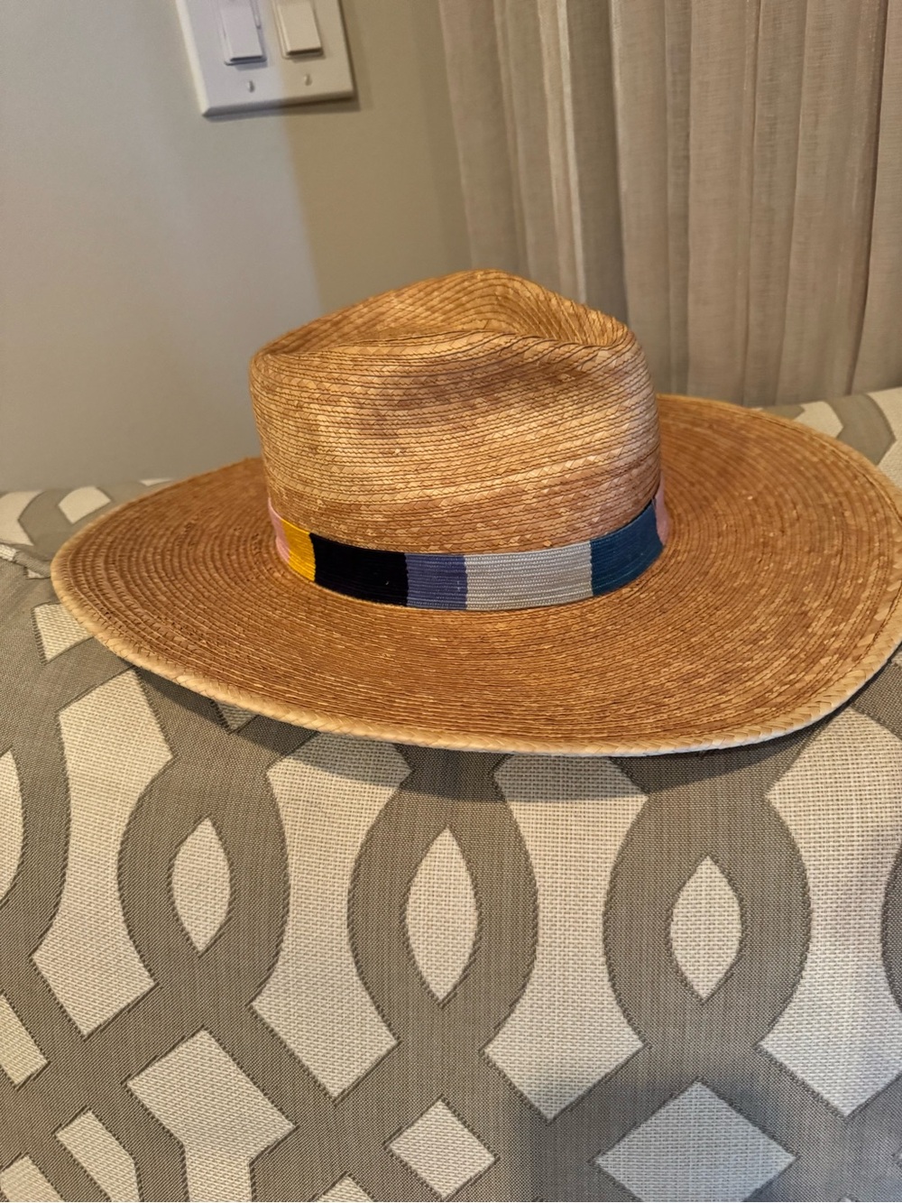 Straw Wide Brim Fedora with Colorblock Band - Picture 4 of 5
